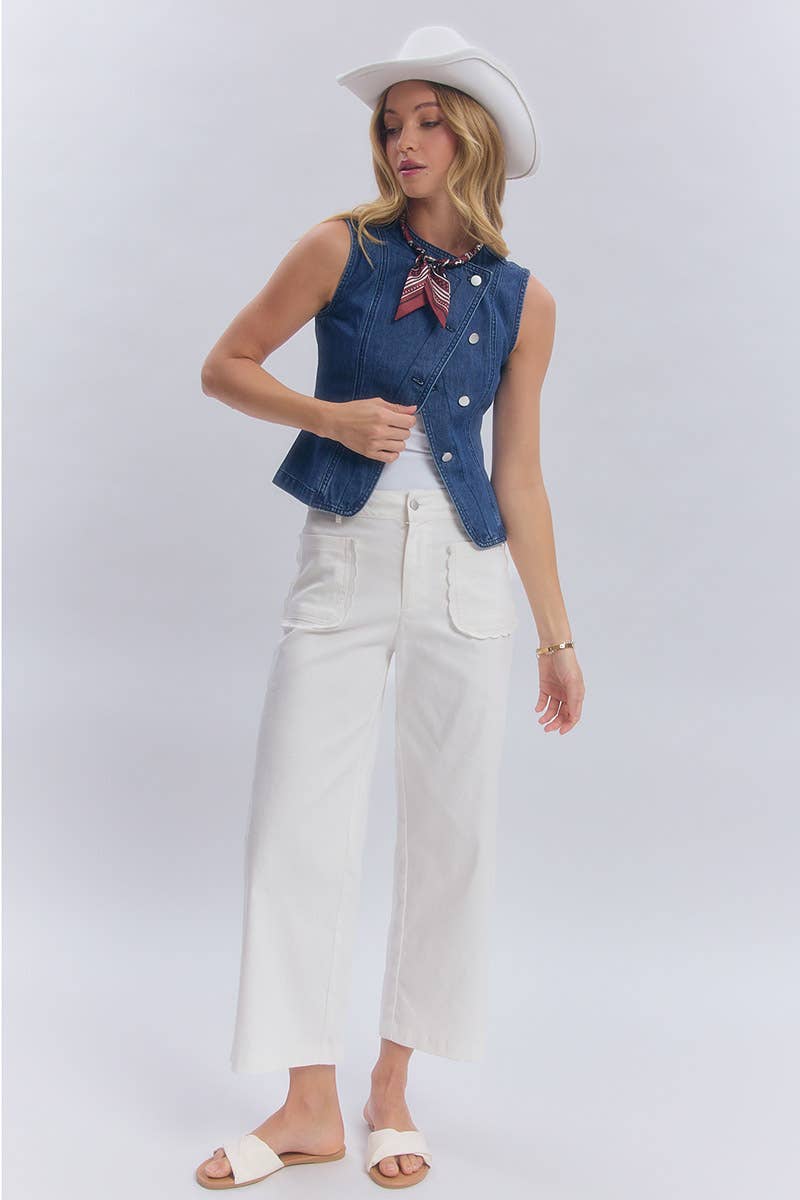 STRETCH MID RISE WIDE LEG PANTS
