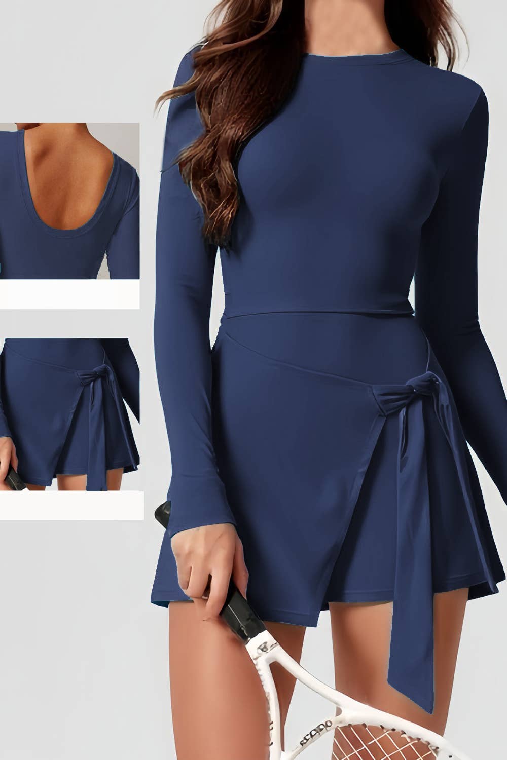 Premium activewear long sleeve dress skorts with bow tie