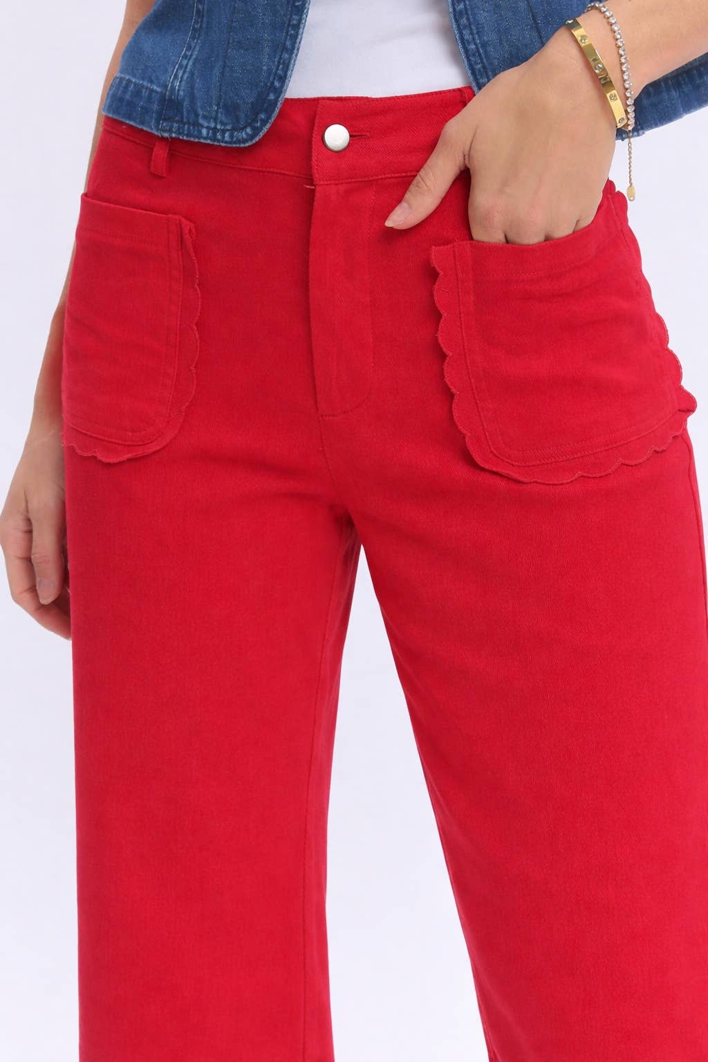 STRETCH MID RISE WIDE LEG PANTS
