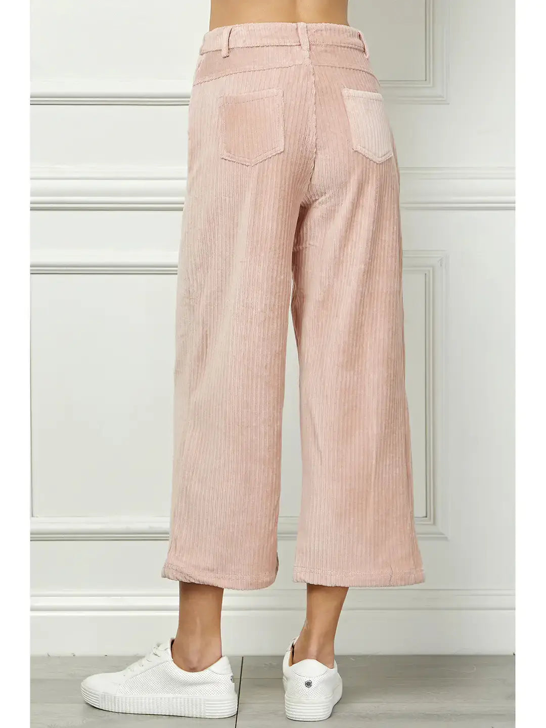 WIDE LEG ANKLE LENGTH CORDUROY PANTS