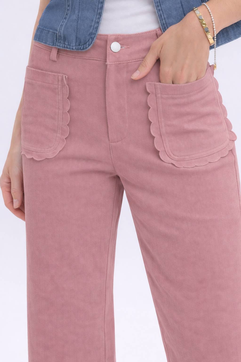 STRETCH MID RISE WIDE LEG PANTS