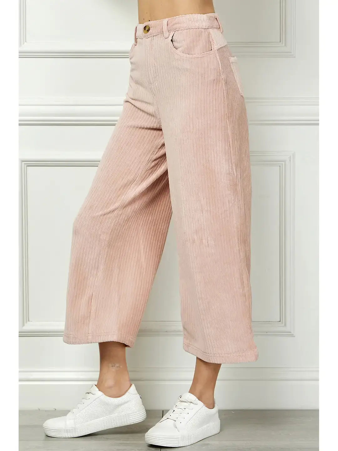 WIDE LEG ANKLE LENGTH CORDUROY PANTS
