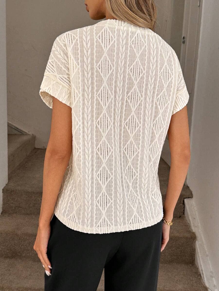 Women’s Textured Jacquard Short Sleeve Casual Tee