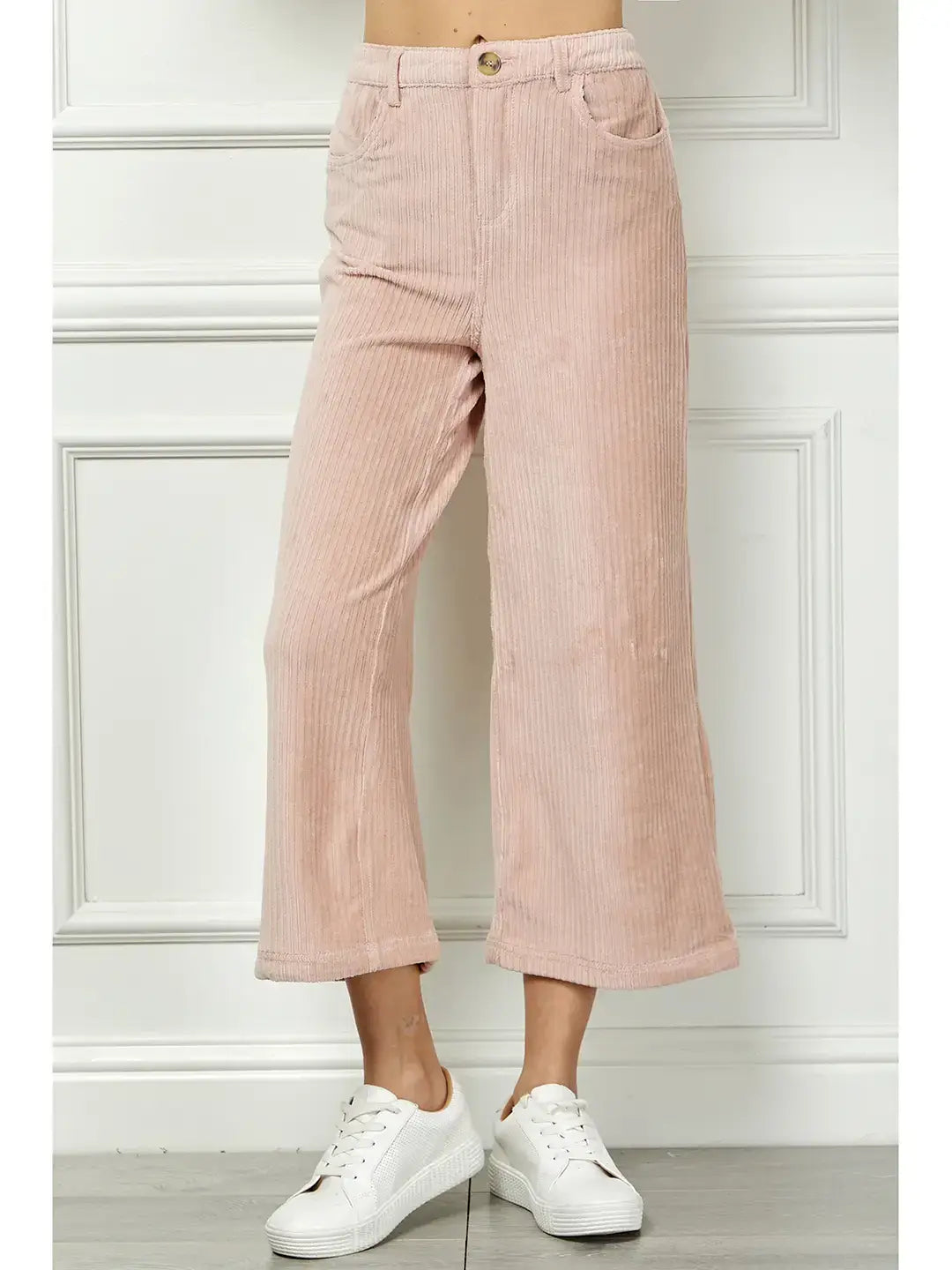 WIDE LEG ANKLE LENGTH CORDUROY PANTS